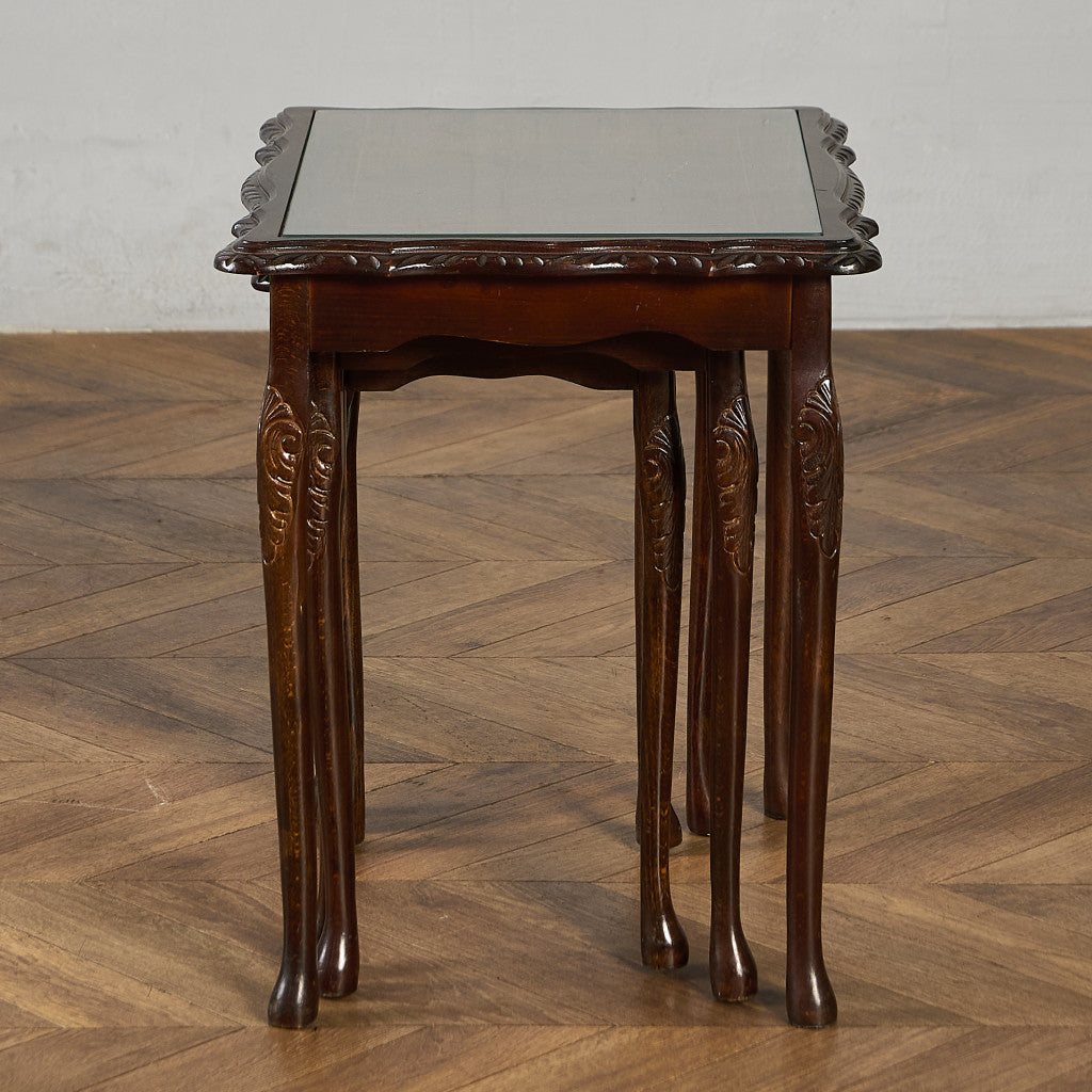 英国 クラシック ガラストップ ネストテーブル