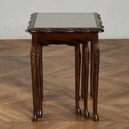 英国 クラシック ガラストップ ネストテーブル