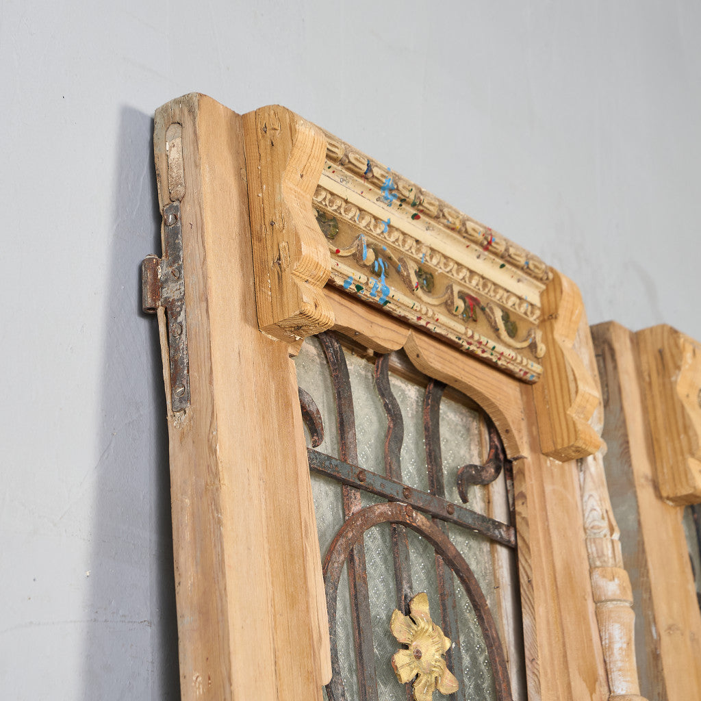 英国 アンティーク 両開き 鉄格子 ウッド ドア 2点セット