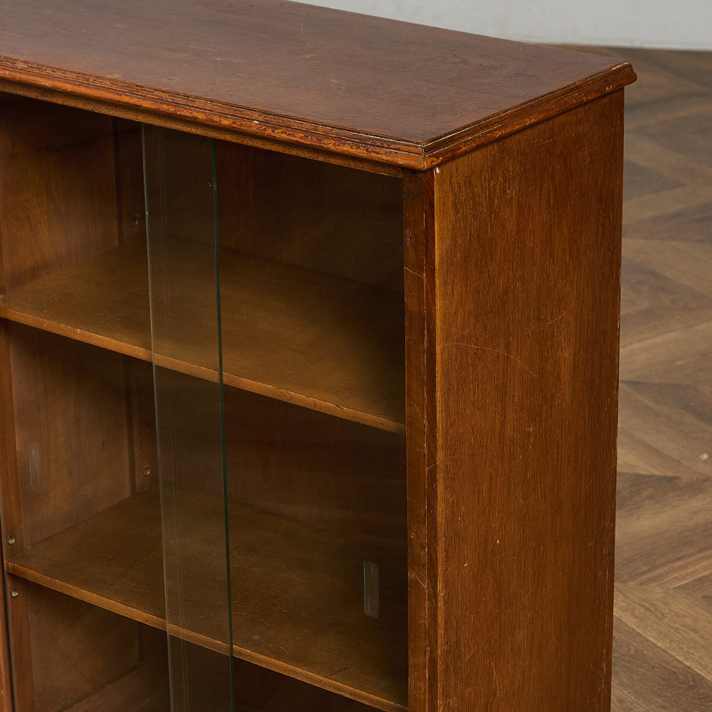 英国 ヴィンテージ ナロー ガラス ブックケース 食器棚