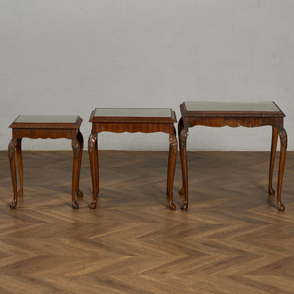 英国 クラシック ガラストップ ネストテーブル