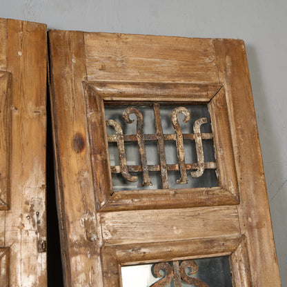 英国 アンティーク 両開き 鉄格子 ウッド ドア 2点セット