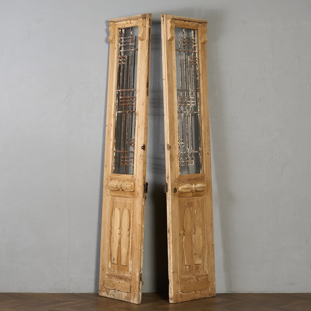 英国 アンティーク 両開き 鉄格子 ウッド ドア 2点セット