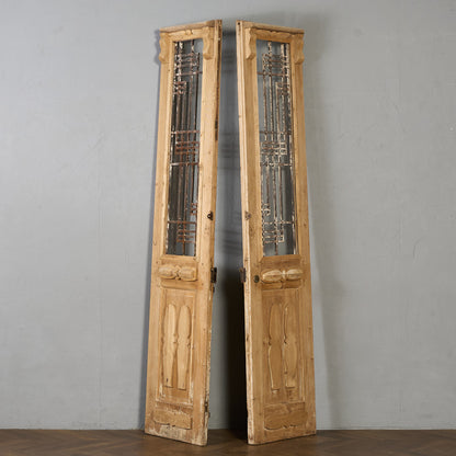 英国 アンティーク 両開き 鉄格子 ウッド ドア 2点セット