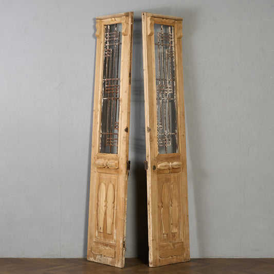 英国 アンティーク 両開き 鉄格子 ウッド ドア 2点セット