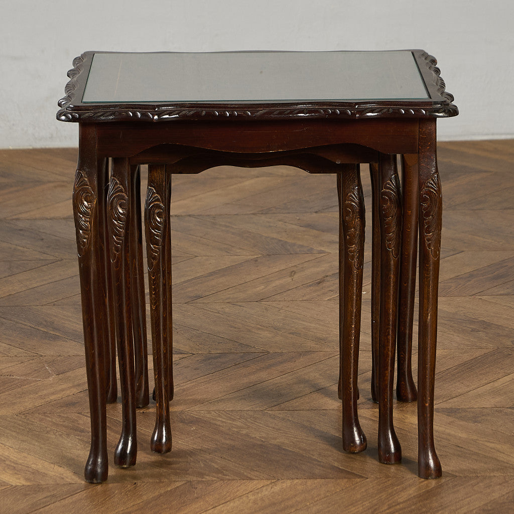 英国 クラシック ガラストップ ネストテーブル