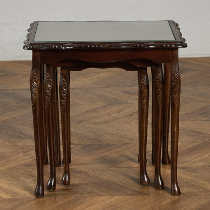 英国 クラシック ガラストップ ネストテーブル