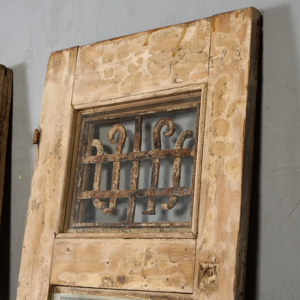 英国 アンティーク 両開き 鉄格子 ウッド ドア 2点セット