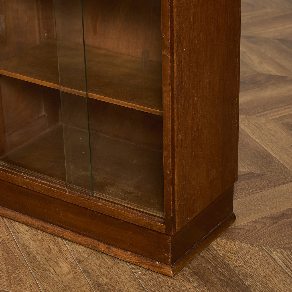 英国 ヴィンテージ ナロー ガラス ブックケース 食器棚