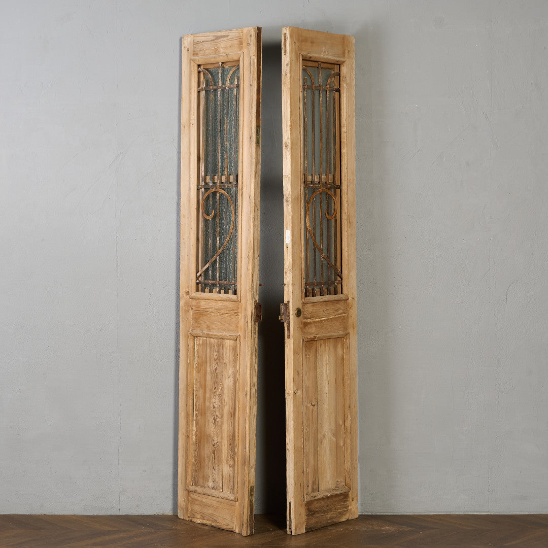 英国 アンティーク 両開き 鉄格子 ウッド ドア 2点セット