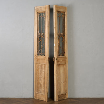 英国 アンティーク 両開き 鉄格子 ウッド ドア 2点セット