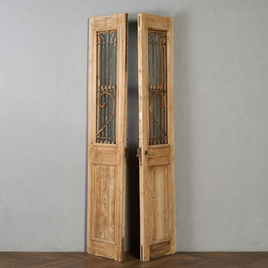 英国 アンティーク 両開き 鉄格子 ウッド ドア 2点セット