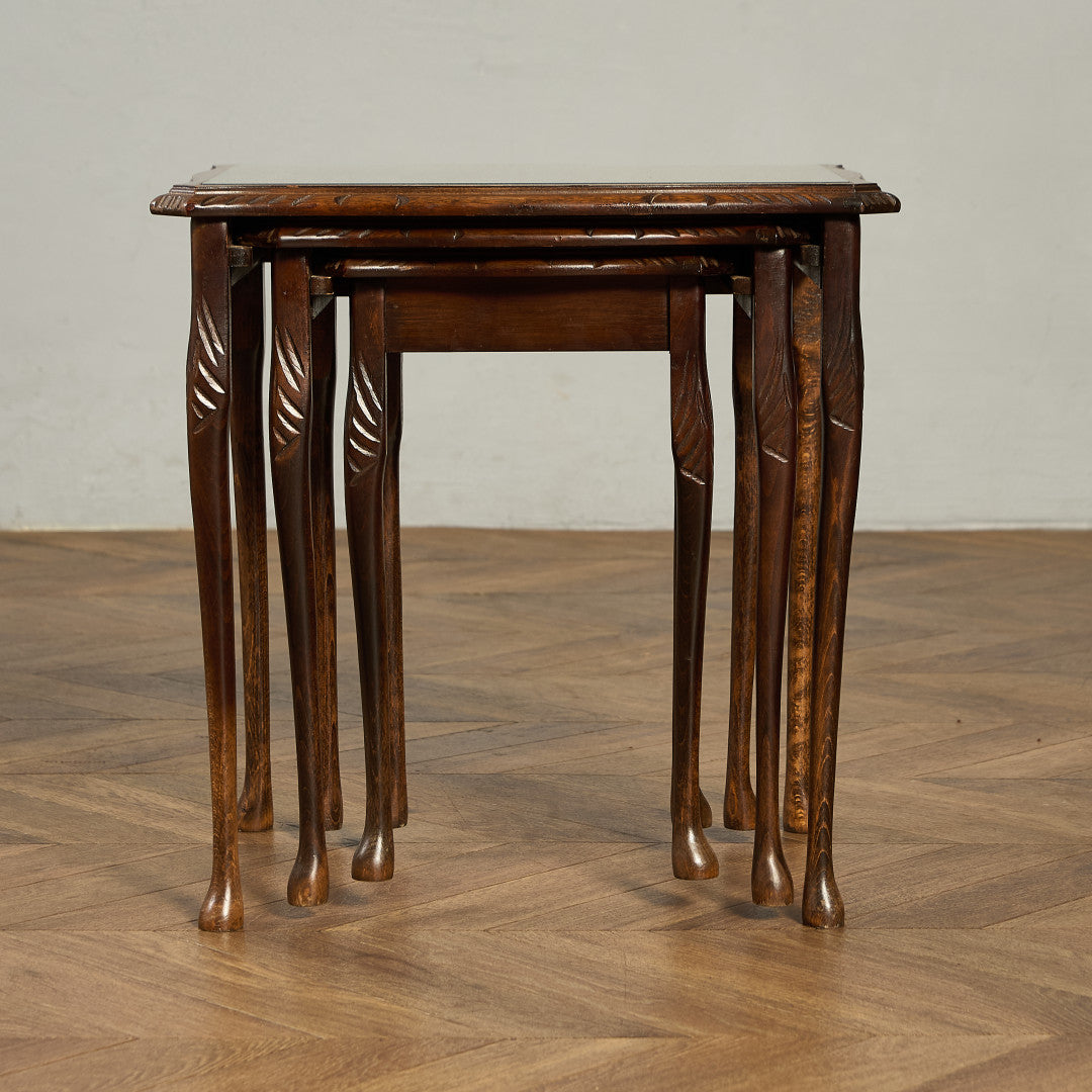 英国 クラシック ガラストップ ネストテーブル