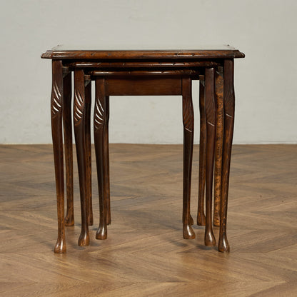 英国 クラシック ガラストップ ネストテーブル