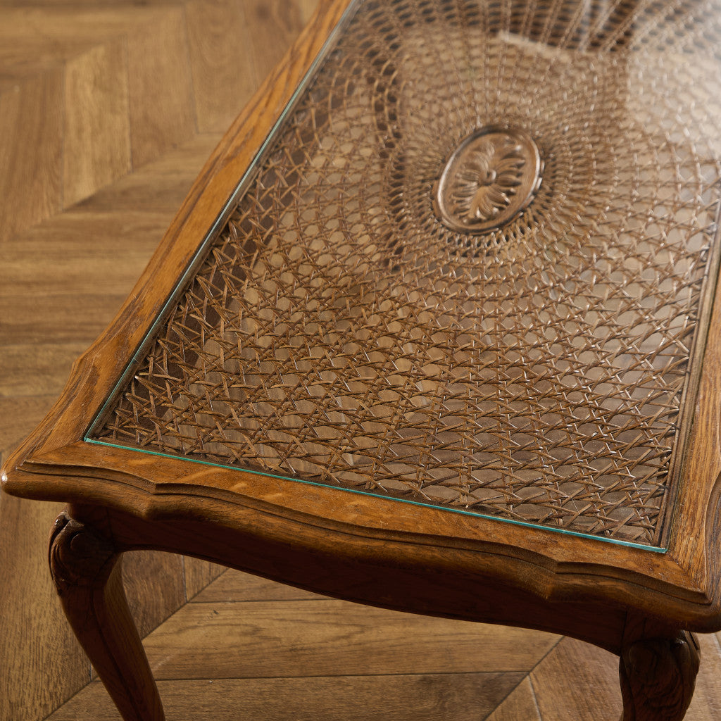 英国 クラシック ガラストップ ラタン コーヒーテーブル