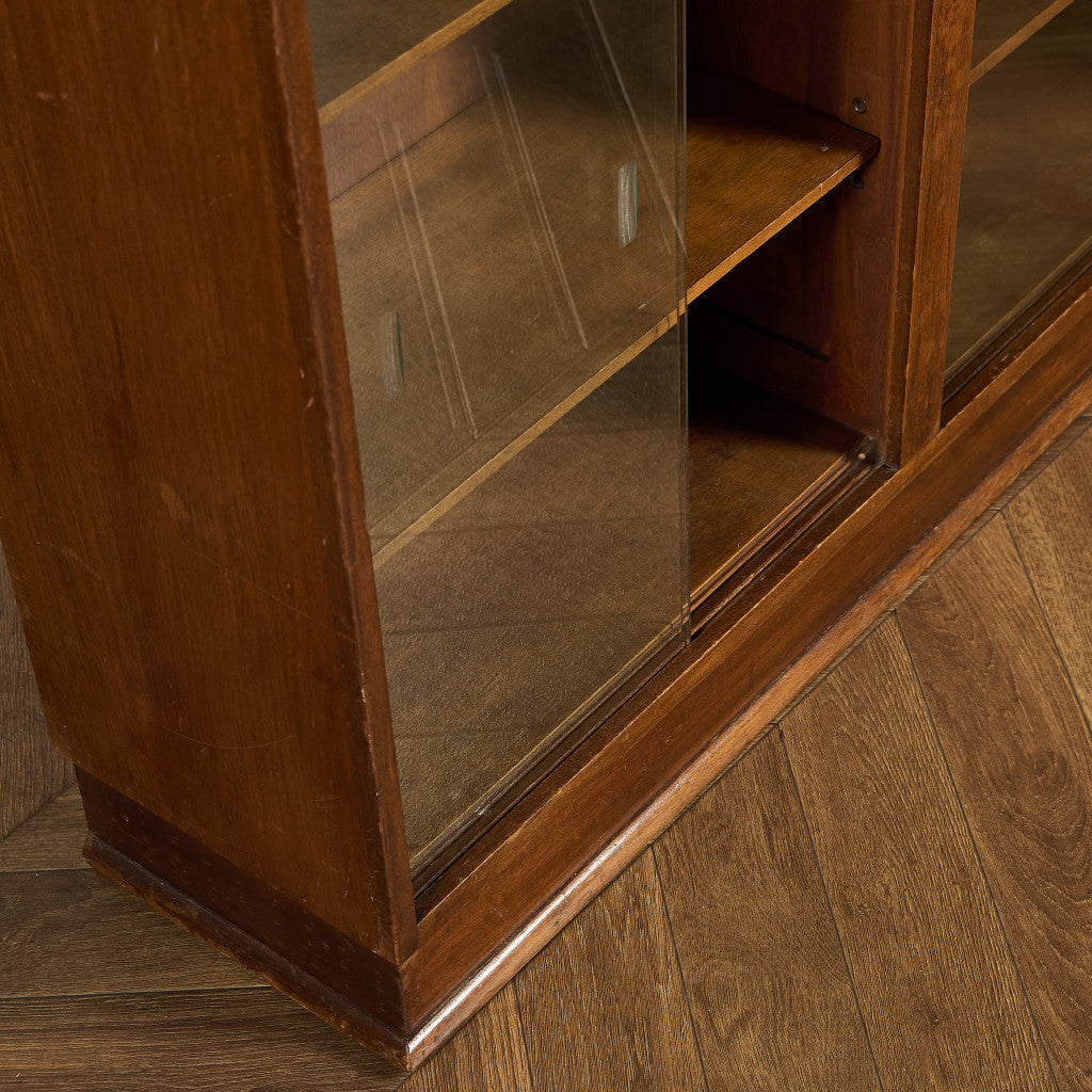 英国 ヴィンテージ ナロー ガラス ブックケース 食器棚