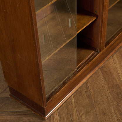 英国 ヴィンテージ ナロー ガラス ブックケース 食器棚