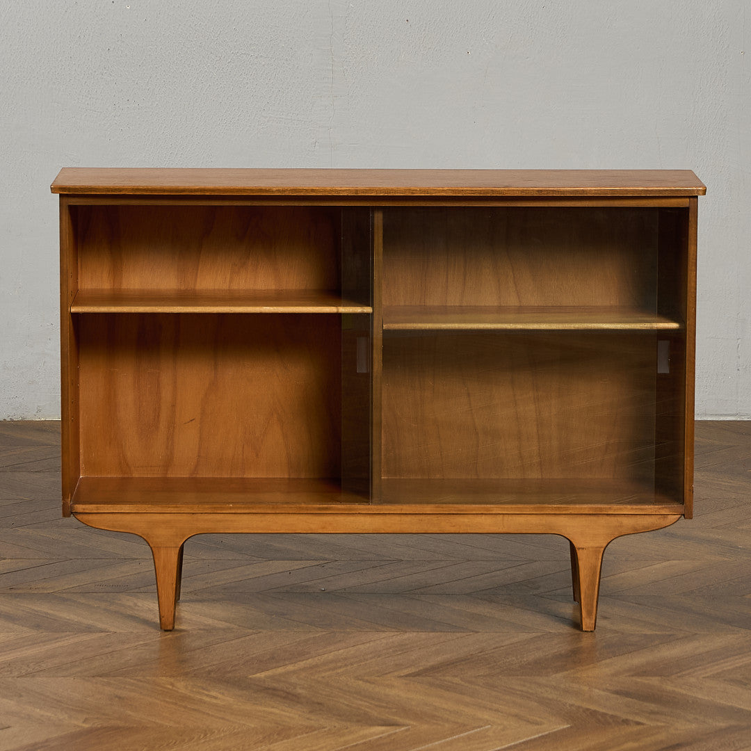 英国 ヴィンテージ ナロー ガラス ブックケース 食器棚