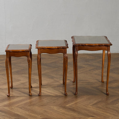 英国 クラシック ガラストップ ネストテーブル