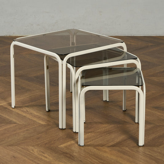 イギリス ヴィンテージ スモークガラストップ ネストテーブル #97789