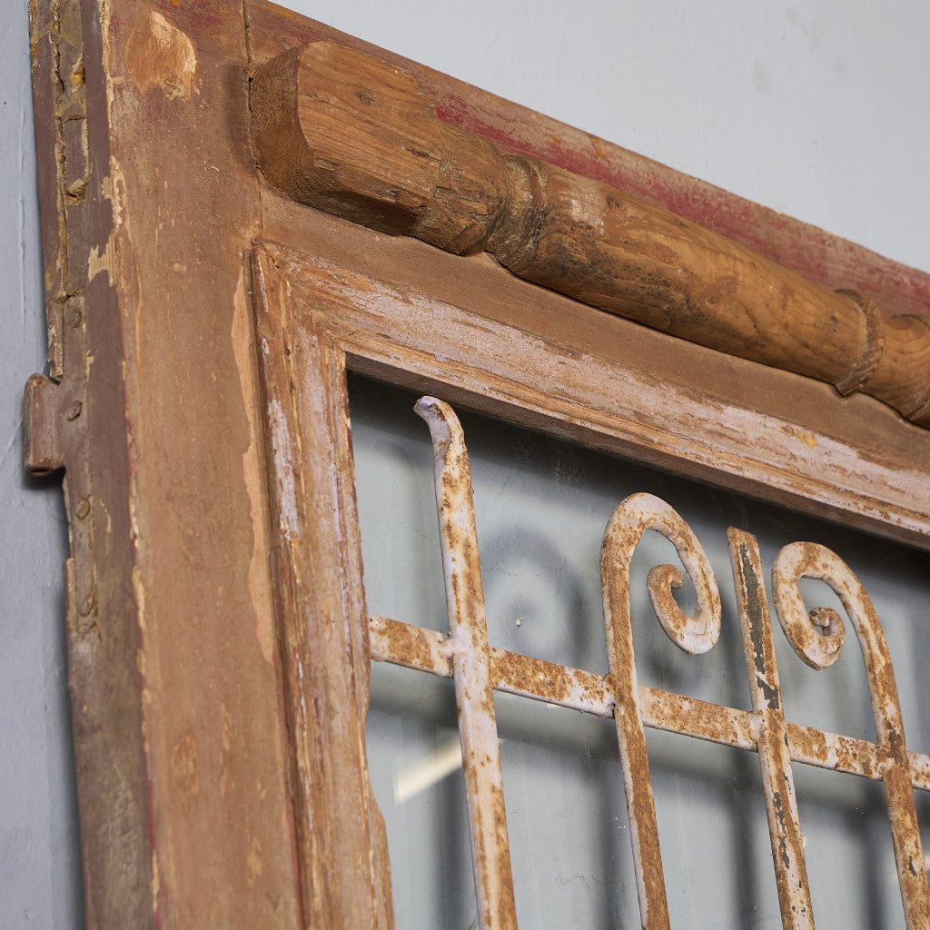 英国 アンティーク 両開き 鉄格子 ウッド ドア 2点セット