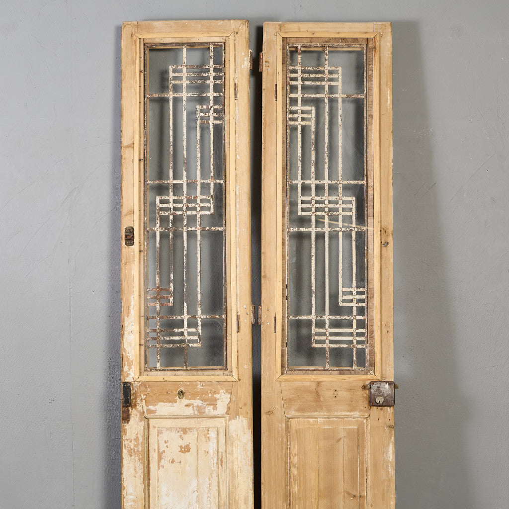 英国 アンティーク 両開き 鉄格子 ウッド ドア 2点セット