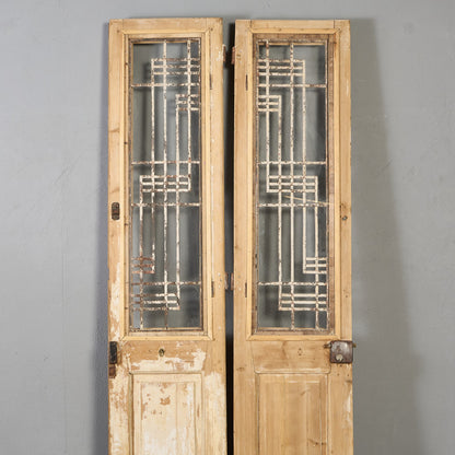 英国 アンティーク 両開き 鉄格子 ウッド ドア 2点セット