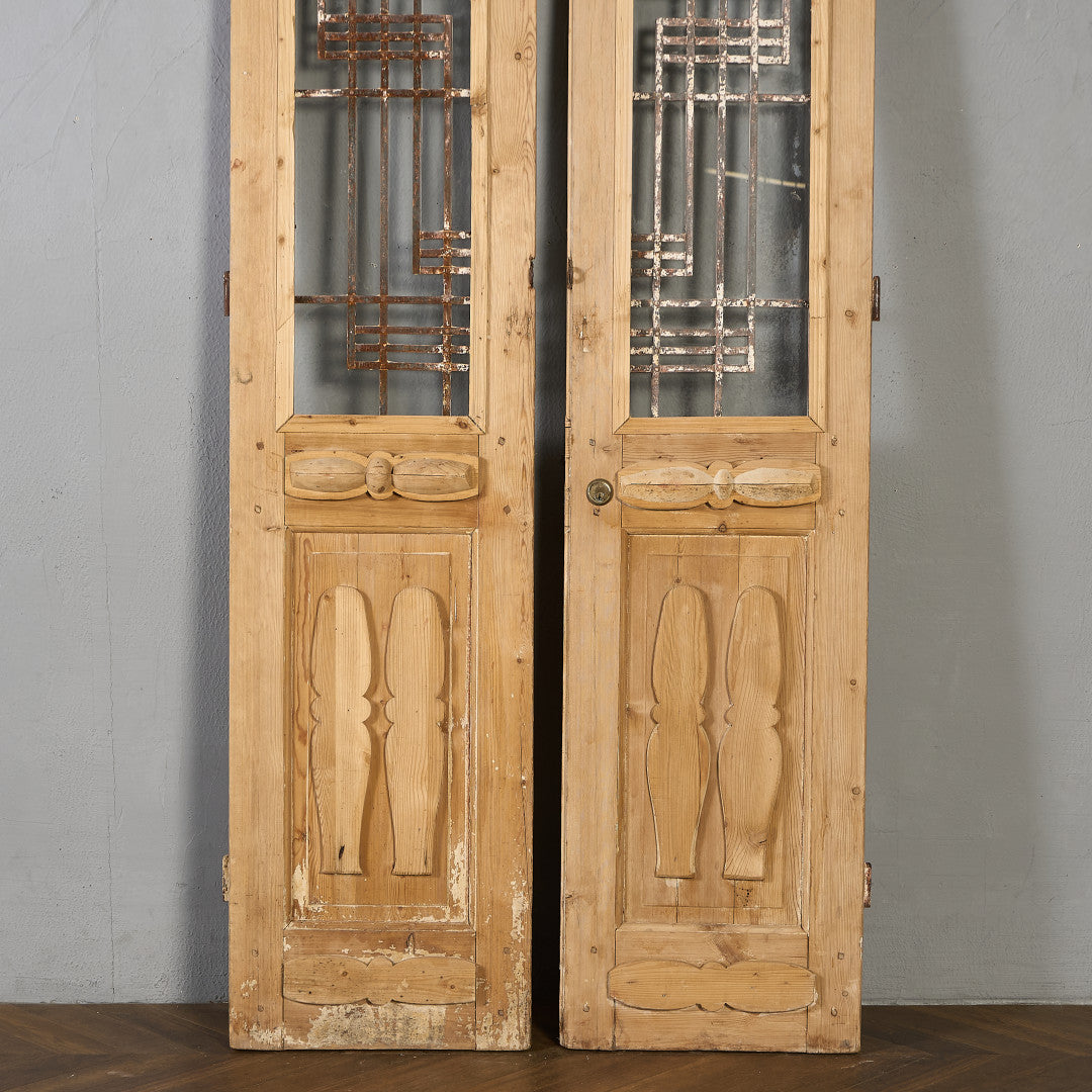 英国 アンティーク 両開き 鉄格子 ウッド ドア 2点セット