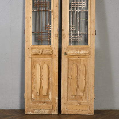 英国 アンティーク 両開き 鉄格子 ウッド ドア 2点セット