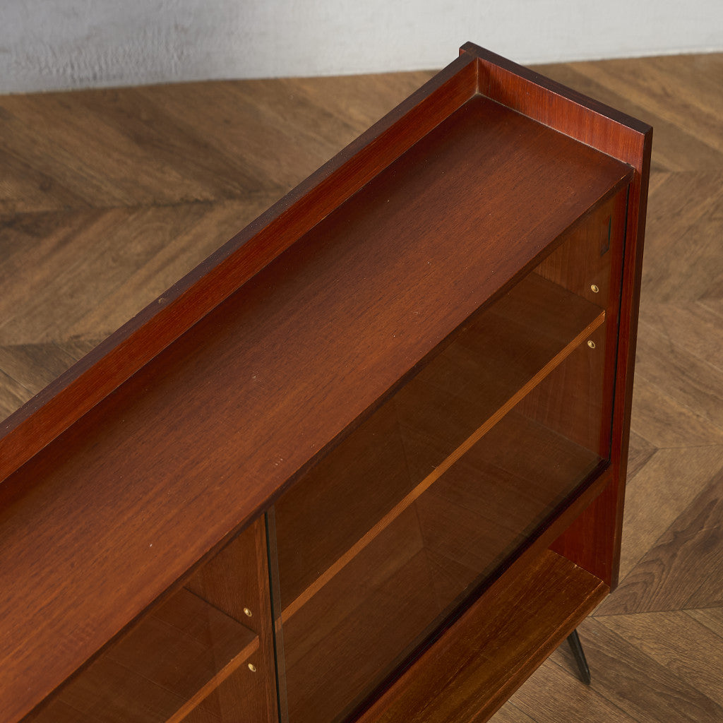 英国 ヴィンテージ ガラス キャビネット カスタム アイアン ヘアピンレッグ