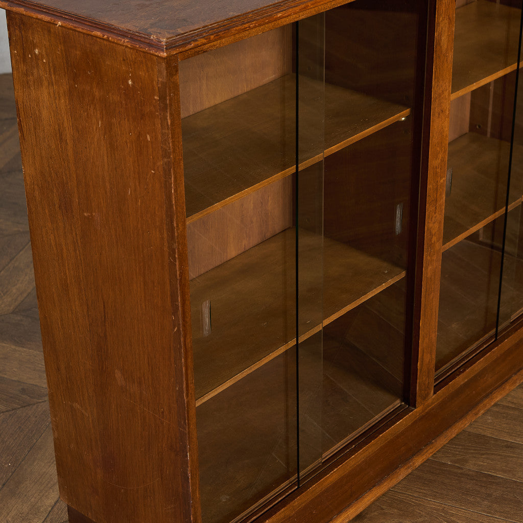 英国 ヴィンテージ ナロー ガラス ブックケース 食器棚