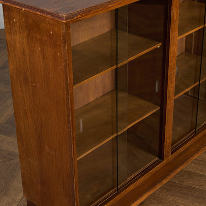 英国 ヴィンテージ ナロー ガラス ブックケース 食器棚