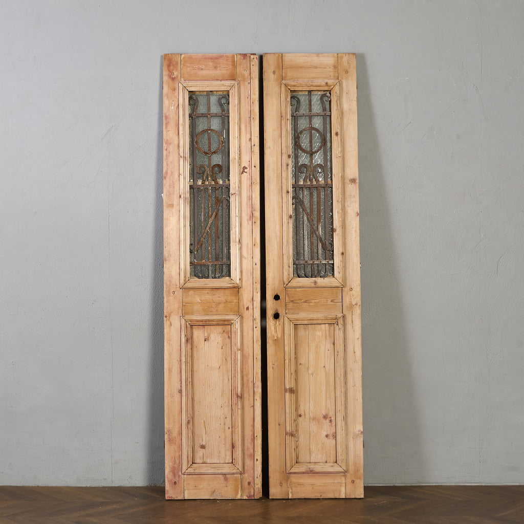 英国 アンティーク 両開き 鉄格子 ウッド ドア 2点セット