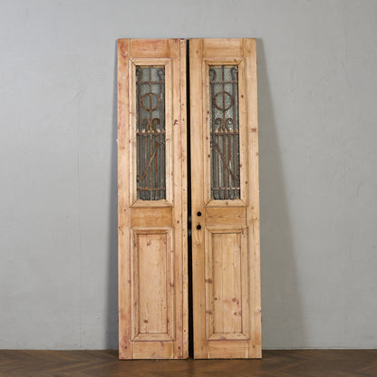 英国 アンティーク 両開き 鉄格子 ウッド ドア 2点セット