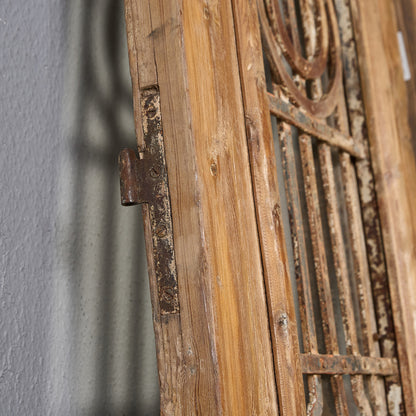 英国 アンティーク 両開き 鉄格子 ウッド ドア 2点セット