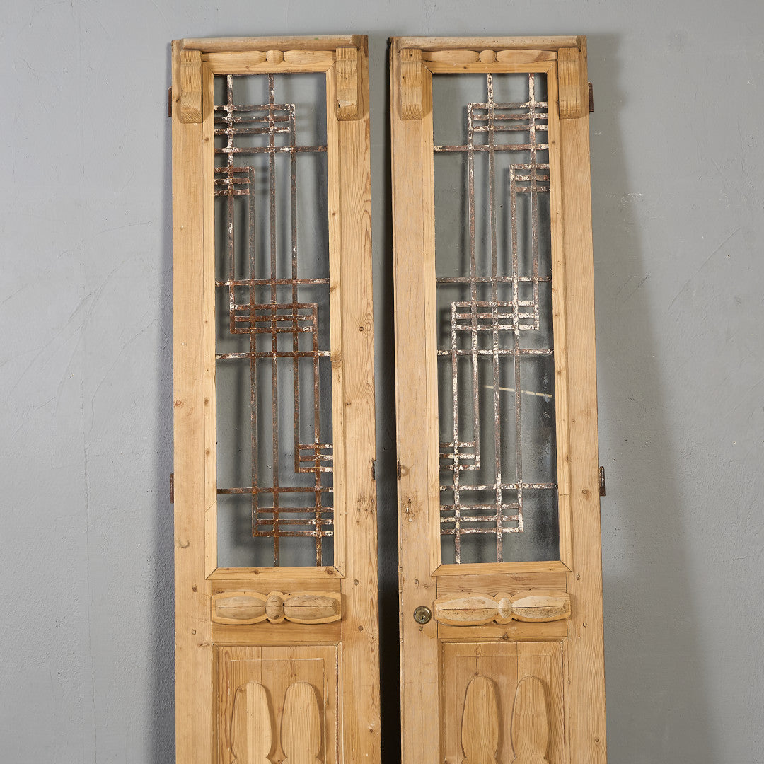 英国 アンティーク 両開き 鉄格子 ウッド ドア 2点セット