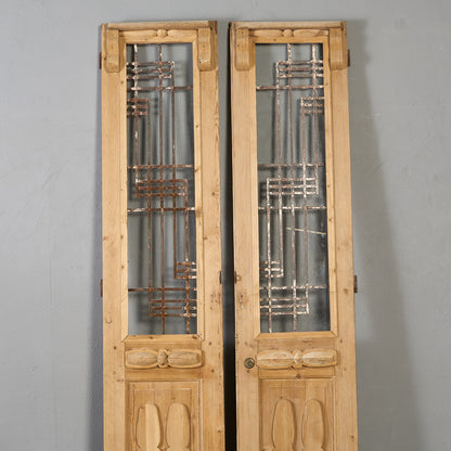英国 アンティーク 両開き 鉄格子 ウッド ドア 2点セット