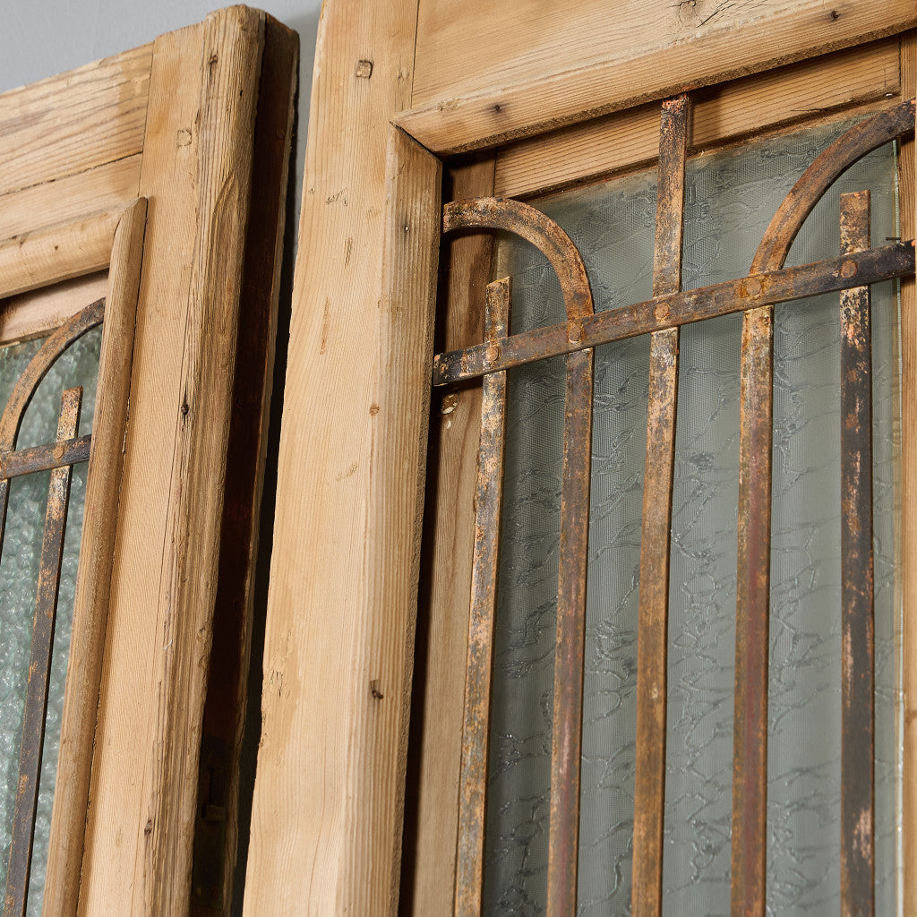 英国 アンティーク 両開き 鉄格子 ウッド ドア 2点セット