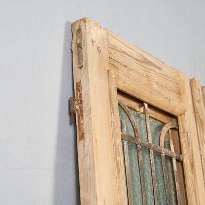 英国 アンティーク 両開き 鉄格子 ウッド ドア 2点セット