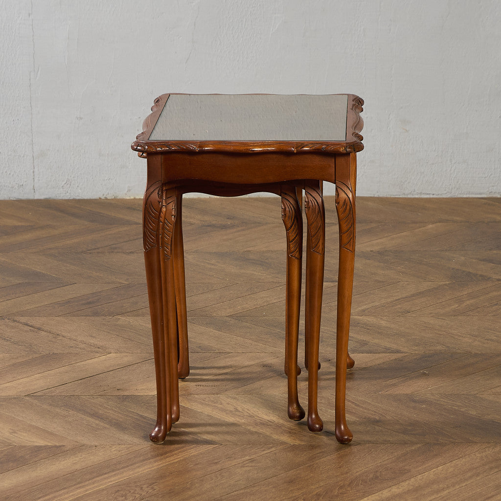 英国 クラシック ガラストップ ネストテーブル