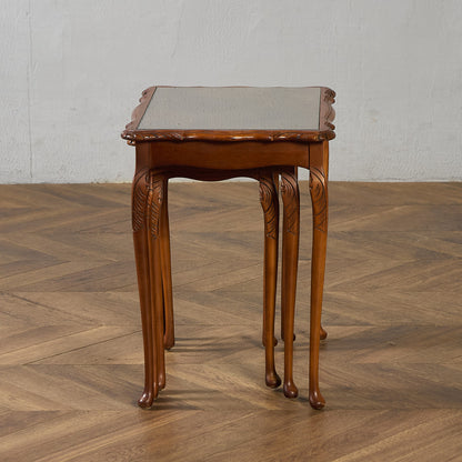 英国 クラシック ガラストップ ネストテーブル