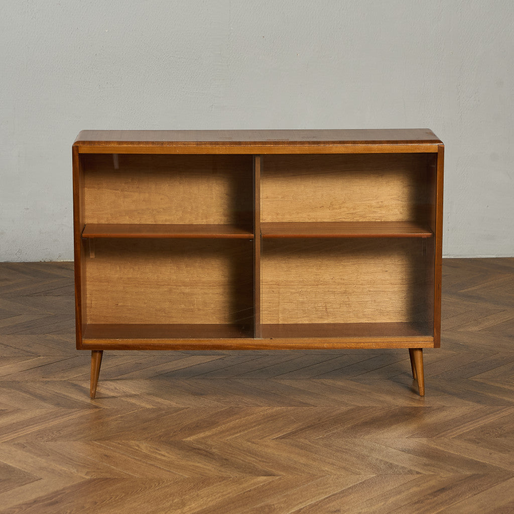 英国 ヴィンテージ ナロー ガラス ブックケース 食器棚