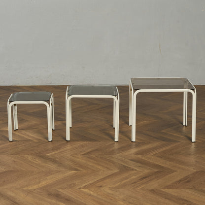 イギリス ヴィンテージ スモークガラストップ ネストテーブル #97789