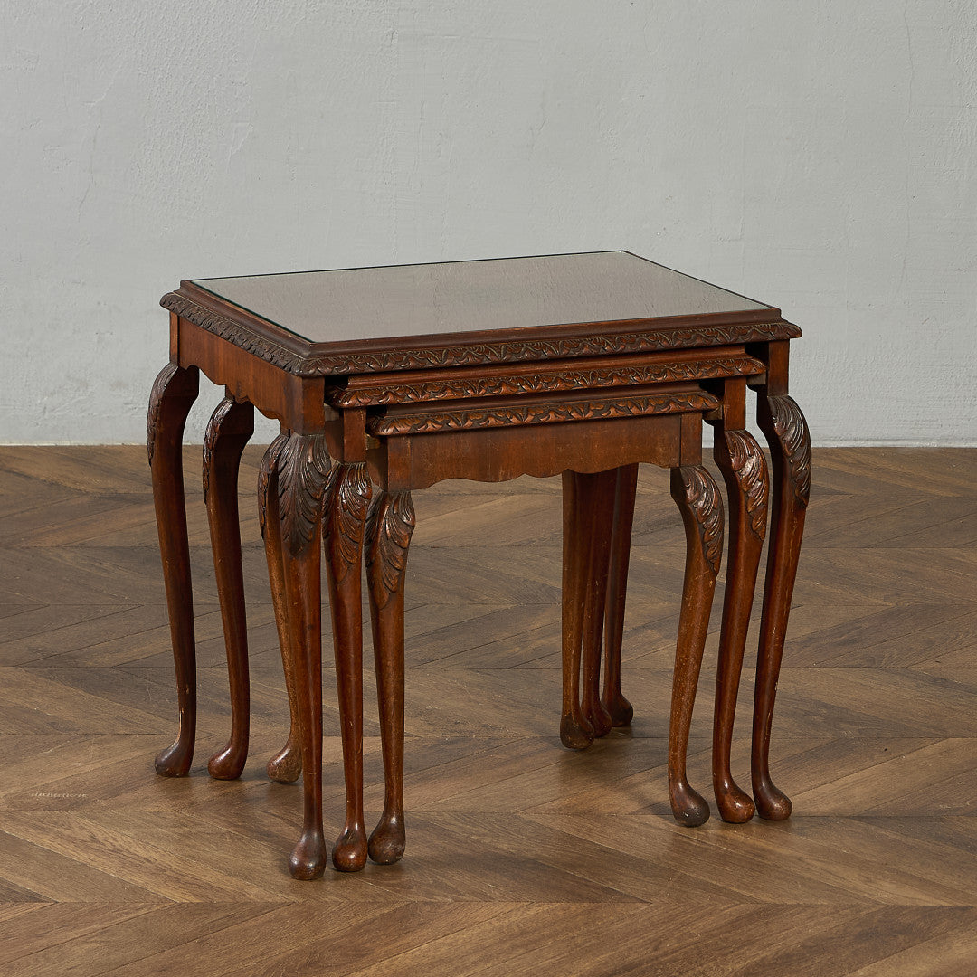 英国 クラシック ガラストップ ネストテーブル