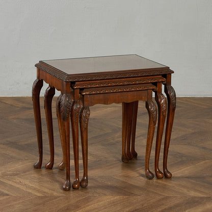 英国 クラシック ガラストップ ネストテーブル