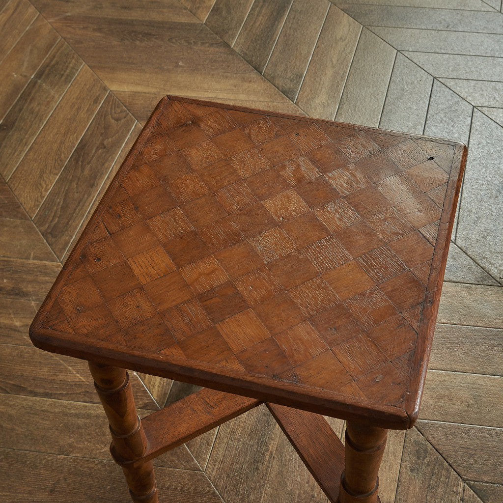 British classic parquet top side table #81898