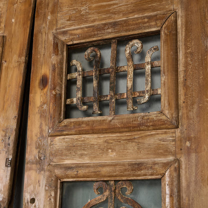 英国 アンティーク 両開き 鉄格子 ウッド ドア 2点セット