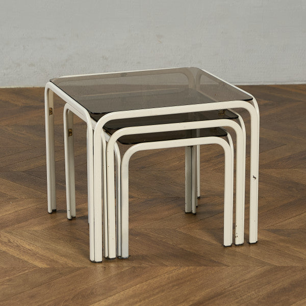 イギリス ヴィンテージ スモークガラストップ ネストテーブル #97789