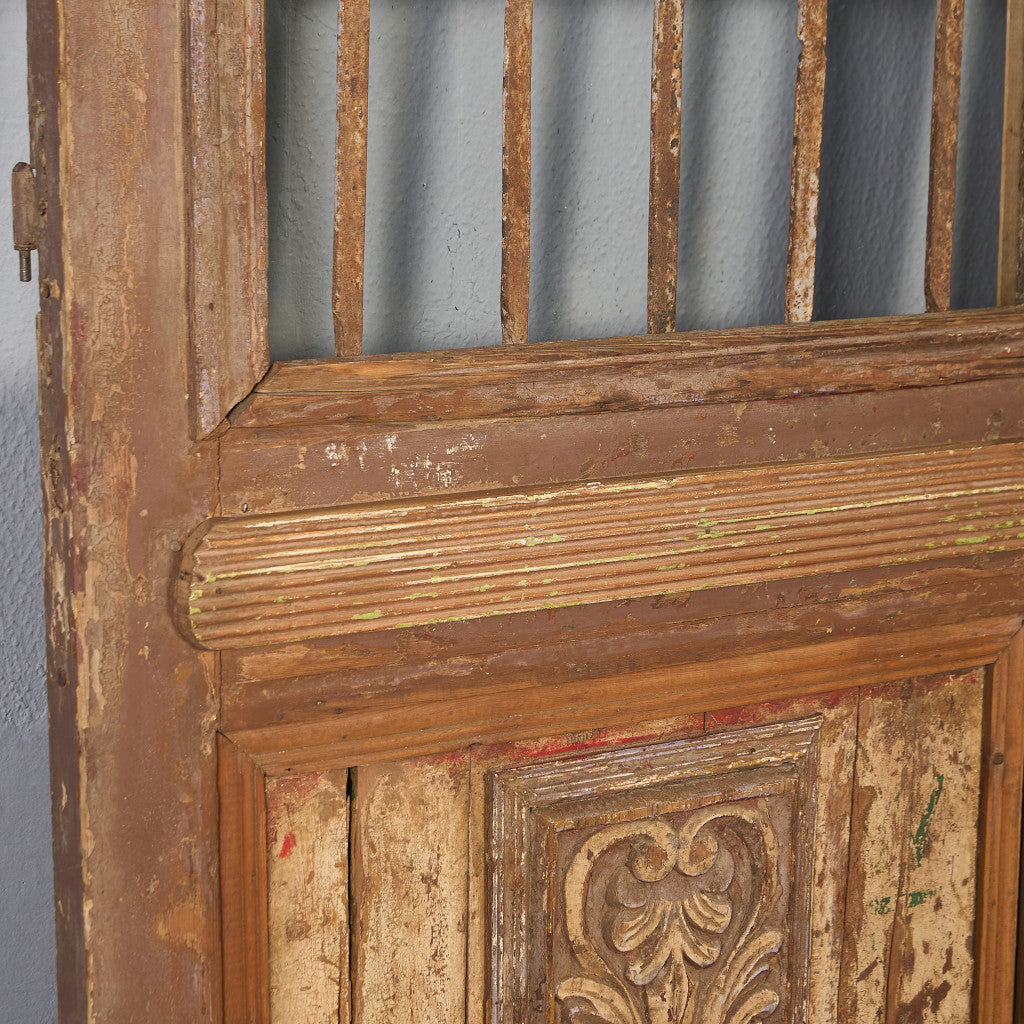 英国 アンティーク 両開き 鉄格子 ウッド ドア 2点セット