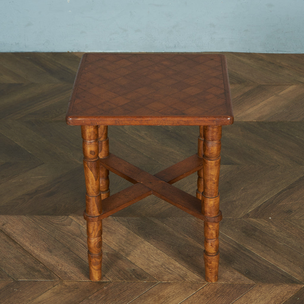 British classic parquet top side table #81898